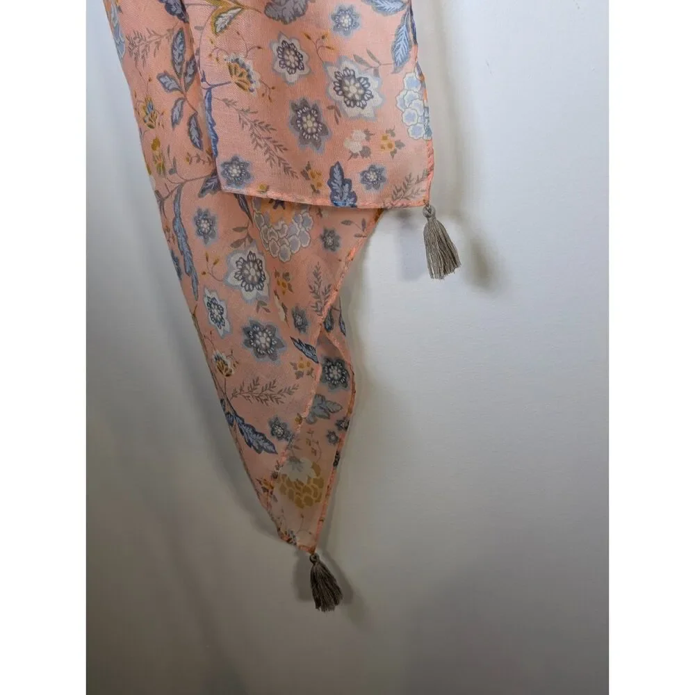 Mark & Hall Floral Tassel Scarf Boho Festival Wrap Pink Blue 70x28 Feminine